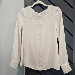 LOFT Women's Ivory Blouse with Lace Detail